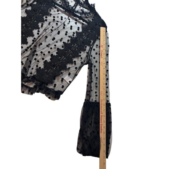 Touch Me Brand Black Sheer Lace Mesh Top Women's M-Swiss Dot Romantic whimsygoth - Picture 7 of 10